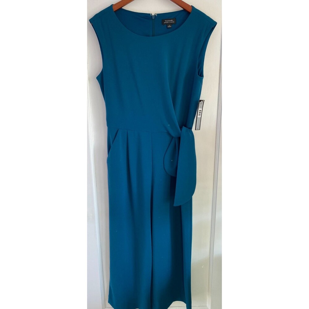 NWT Tahari Arthur S Levine Jumpsuit Teal Crop Wide Leg Sleeveless Pants Women 8